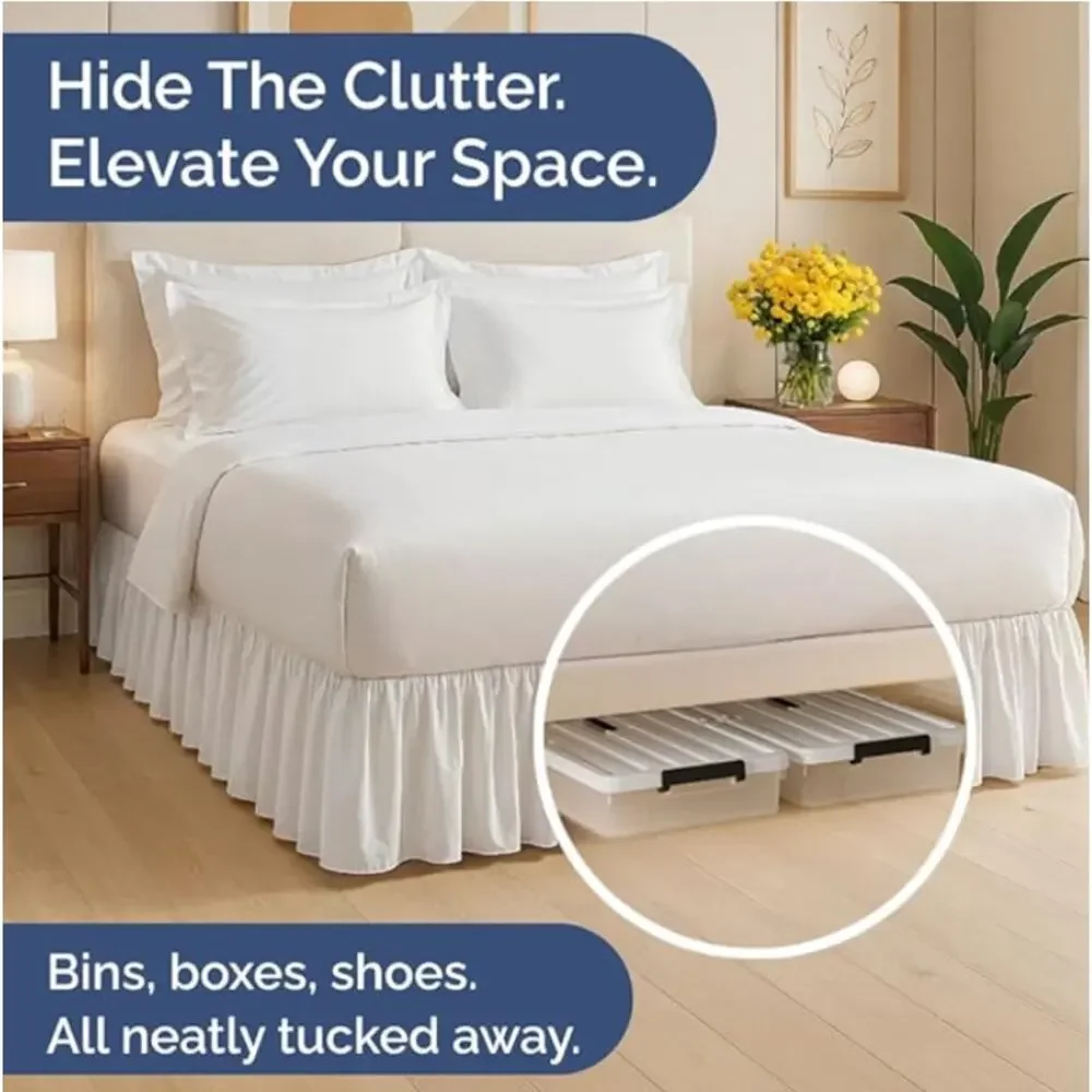 Soft Bedskirt Queen Size Drop Dust Ruffle Bed Skirt, Wrinkle Resistant- White